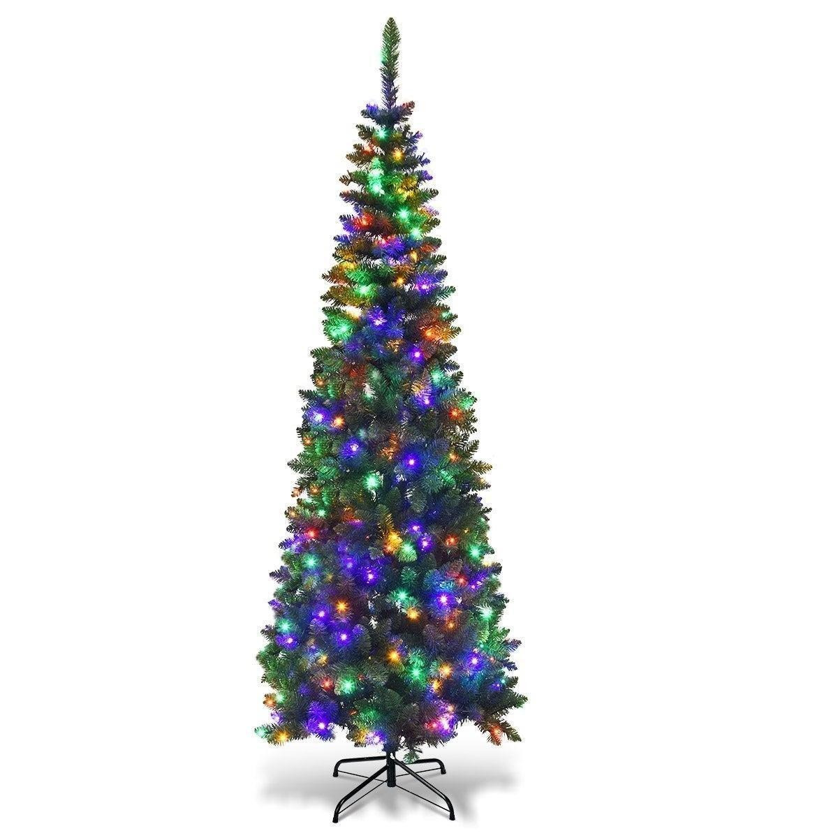 8Ft Pre-Lit Artificial Slim Christmas Pencil Tree Holiday Home Decorations, Pointed Tips, Warm White/Multicolour LEDs - image 1