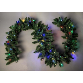 2m Prelit Imperial Pine Green W/Multicolour Leds Christmas Christmas Garland