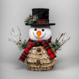 34cm Christmas Tabletop Decorated with Pines Berries White penguin Standing Snowman