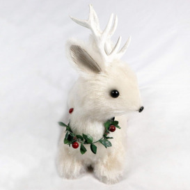 25cm Christmas Tabletop Decorated with Pines Berries Showpieces decoration, White Lying Deer - thumbnail 3