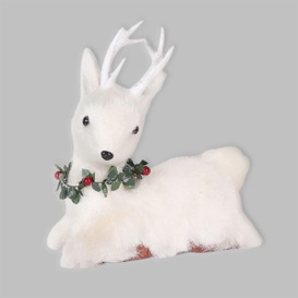 25cm Christmas Tabletop Decorated with Pines Berries Showpieces decoration, White Lying Deer