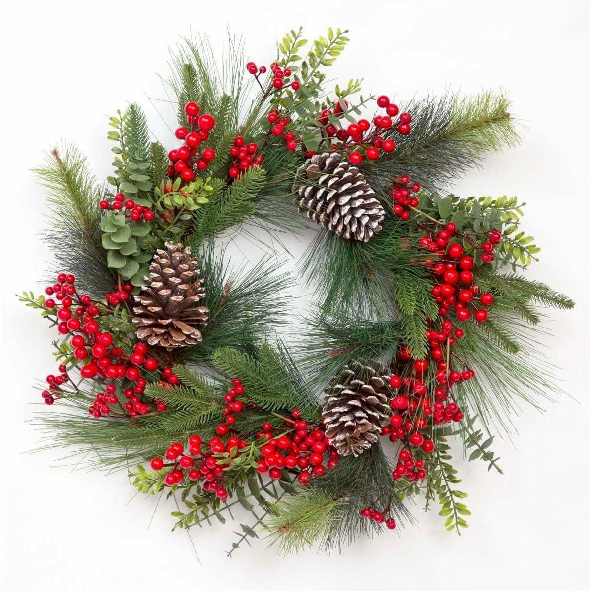 60cm B/O Pre lit Berry and Cone Wreath with 50 WW Leds - image 1