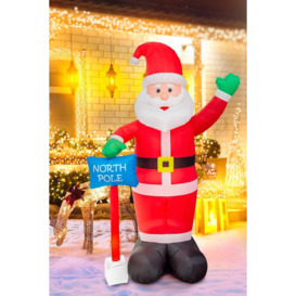 8ft Inflatable Hand Waving Santa Clause with North Pole Sign Board Pre Lit Mains Powered White LED Lights