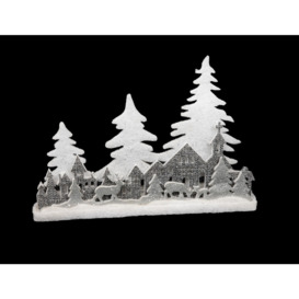 Christmas Village Scene Winter Wonderland Glitter Foam Snow Covered Finish Table Decoration, Grey