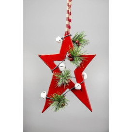 Wooden Hanging Decoration Star Shape Red 25X1.2X36 CM