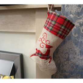 Large Xmas Stocking Printed Pattern Burlap Hessian Linen Sack Sock Hanging Bags Home Decorations-Reindeer  1 - thumbnail 3