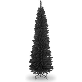 6ft Artificial Flocked Black Slim Christmas Pencil Tree Holiday Home Decorations with Pointed Tips and Metal Stand