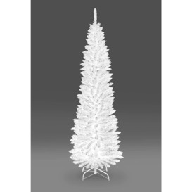 8Ft Artificial Flocked Slim Christmas Pencil Tree Holiday Home Decorations with Pointed Tips and Metal Stand