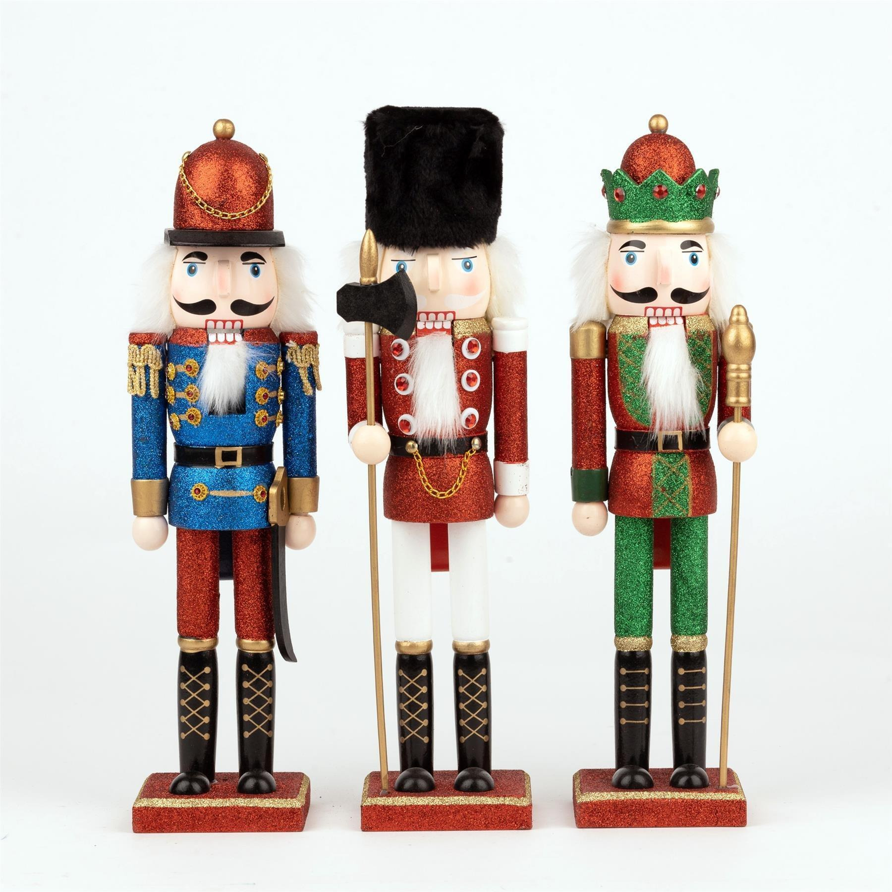 38cm Wooden Nutcrackers Figures Christmas Ornament 3Pcs Set Red Green and Blue - image 1
