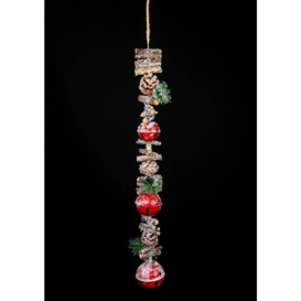 Hanging Decoration with Jingle Bells Wooden Sticks, Berries and Pinecones Christmas Home Wall Door 90cm Red - thumbnail 3
