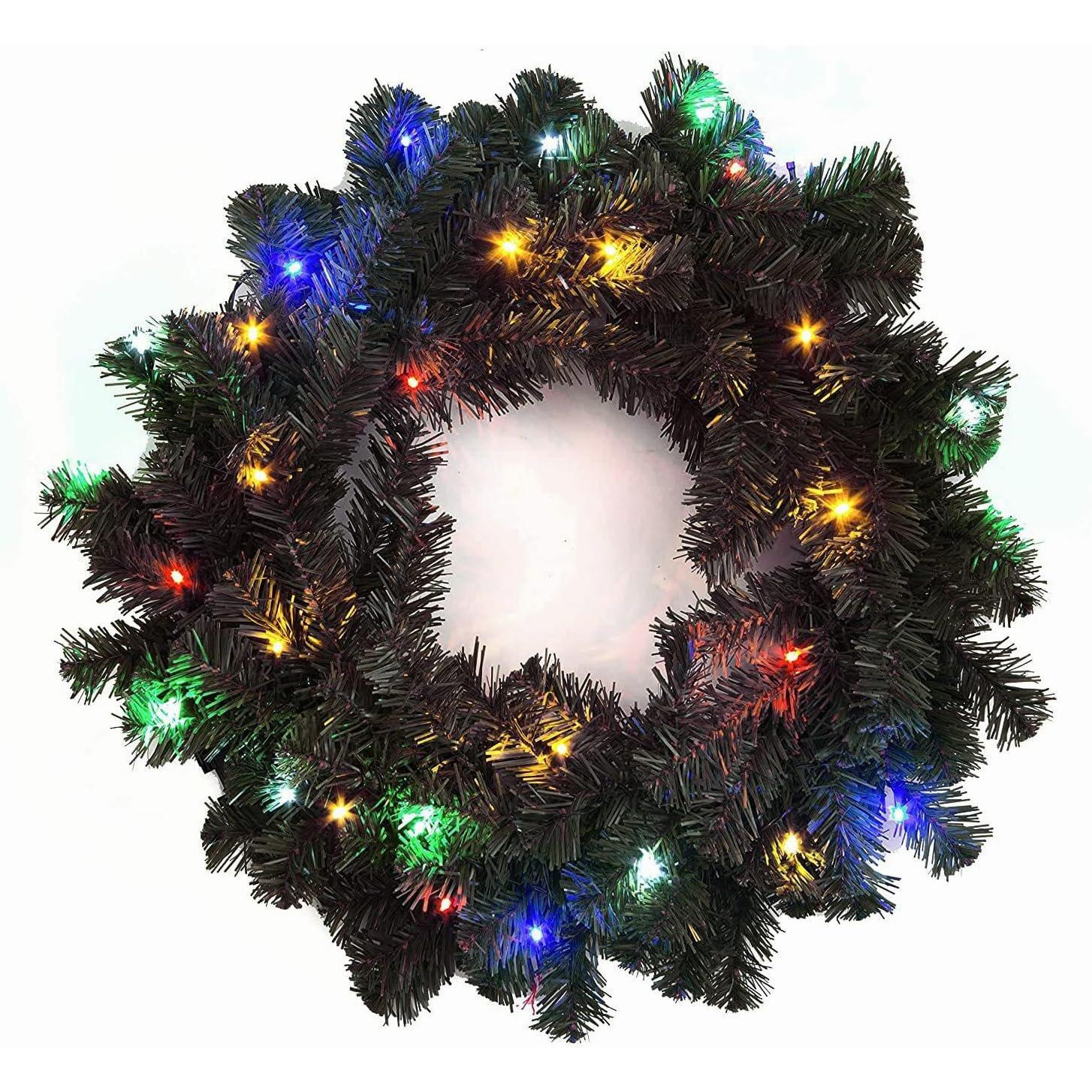 55cm Prelit Alaskan Pine Black Christmas Wreath - image 1