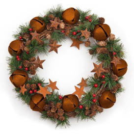 40cm Bells Stars Pine Green Christmas Wreath