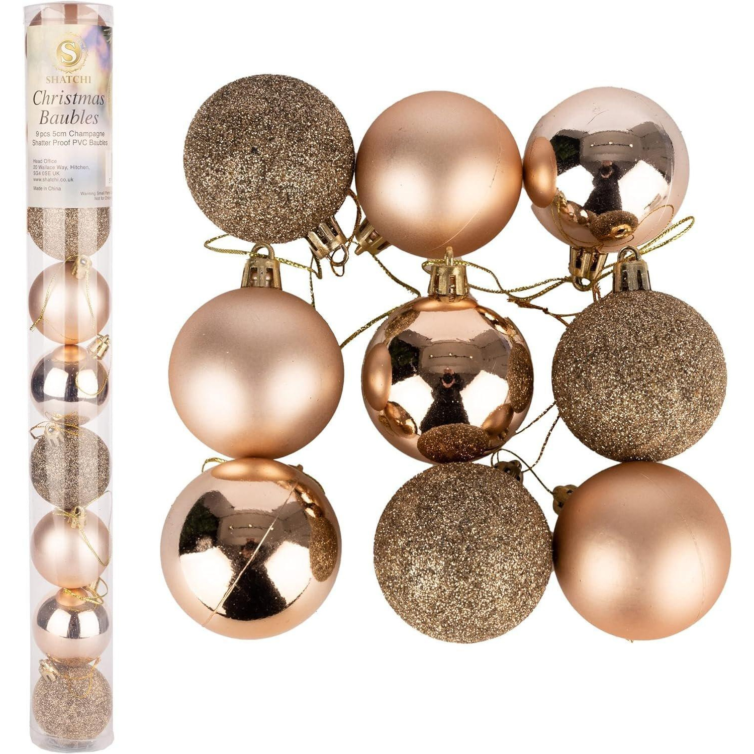 60mm/6Pcs Christmas Baubles Shatterproof Champagne Gold,Tree Decorations