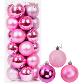 60mm/6Pcs Christmas Baubles Shatterproof Pink,Tree Decorations - thumbnail 1