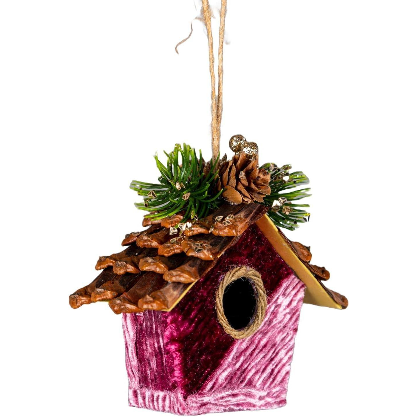 Pink Birdhouse 10x11cm - Christmas Hanging Decoration - image 1