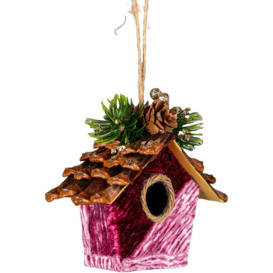 Pink Birdhouse 10x11cm - Christmas Hanging Decoration - thumbnail 1