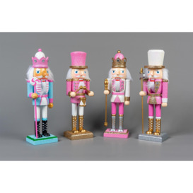 25cm Pink Wooden Nutcrackers Soldiers King Drummer Christmas Ornament 4pcs Set - thumbnail 2