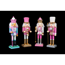 25cm Pink Wooden Nutcrackers Soldiers King Drummer Christmas Ornament 4pcs Set - thumbnail 3