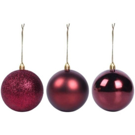 10cm/3Pcs Christmas Baubles Shatterproof Burgundy,Tree Decorations - thumbnail 3