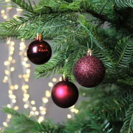 10cm/3Pcs Christmas Baubles Shatterproof Burgundy,Tree Decorations - thumbnail 2