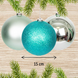 Christmas Baubles Shatterproof Turquoise, Christmas Tree Decorations Ball 15cm/3Pcs - thumbnail 2