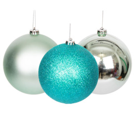 Christmas Baubles Shatterproof Turquoise, Christmas Tree Decorations Ball 15cm/3Pcs - thumbnail 1
