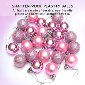 30mm/24Pcs Christmas Baubles Shatterproof Pink,Tree Decorations - thumbnail 3