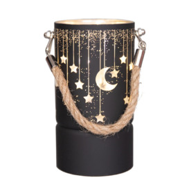 17cm Christmas Decorated Jar Led Black Glass Vase / Moon / Stars - thumbnail 1