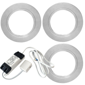 3x CHROME Round Flush Under Cabinet Kitchen Light & Driver Kit - Natural White LED - thumbnail 1