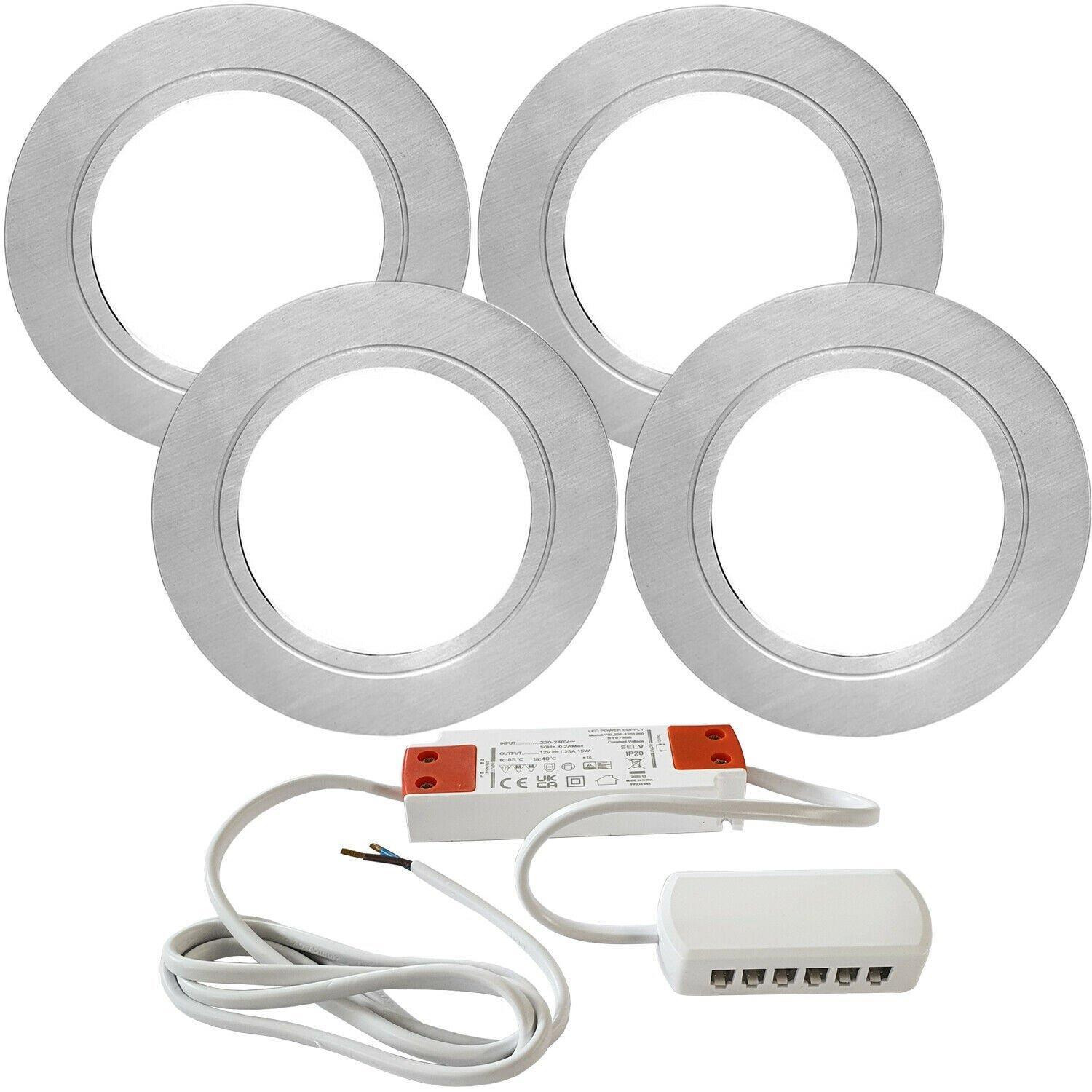 4x CHROME Round Flush Under Cabinet Kitchen Light & Driver Kit - Natural White LED - image 1