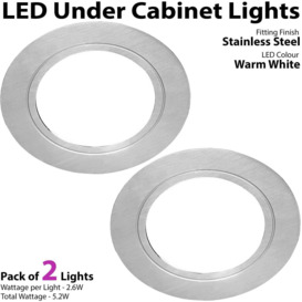 2x BRUSHED NICKEL Round Flush Under Cabinet Kitchen Light & Driver Kit - Warm White LED - thumbnail 3