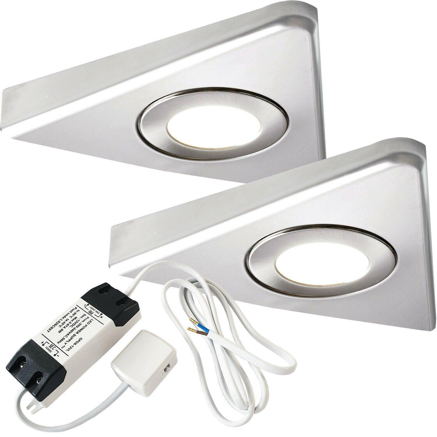 2x BRUSHED NICKEL Triangle Surface Under Cabinet Kitchen Light & Driver Kit - Natural White LED - image 1