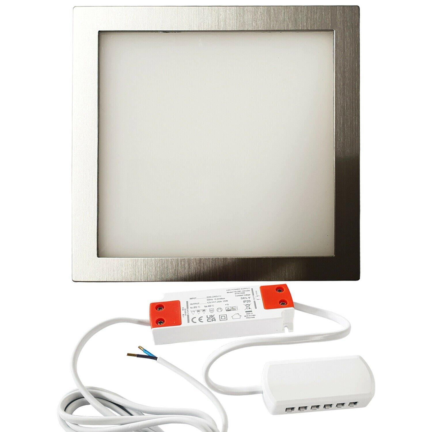1x BRUSHED NICKEL Ultra-Slim Square Under Cabinet Kitchen Light & Driver Kit - Natural White LED - image 1