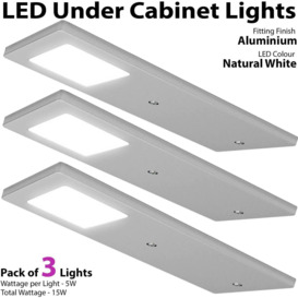 3x ALUMINIUM Ultra-Slim Rectangle Under Cabinet Kitchen Light & Driver Kit - Natural White LED - thumbnail 3