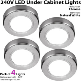 4x CHROME Round Surface or Flush Under Cabinet Kitchen Light Kit - 240V Mains Powered - Natural White LED - thumbnail 2