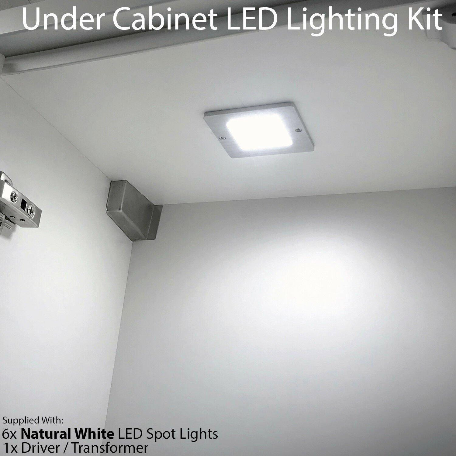 6x ALUMINIUM Ultra-Slim Square Under Cabinet Kitchen Light & Driver Kit - Natural White LED - image 1