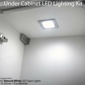 6x ALUMINIUM Ultra-Slim Square Under Cabinet Kitchen Light & Driver Kit - Natural White LED - thumbnail 1