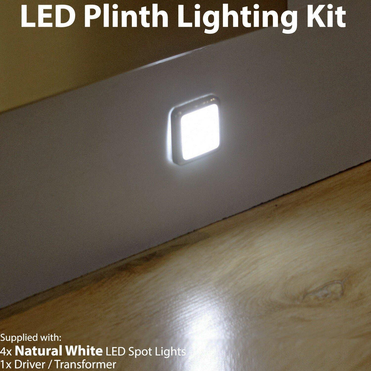 Square LED Plinth Light Kit 4 NATURAL WHITE Spotlights Kitchen Bathroom Panel - image 1