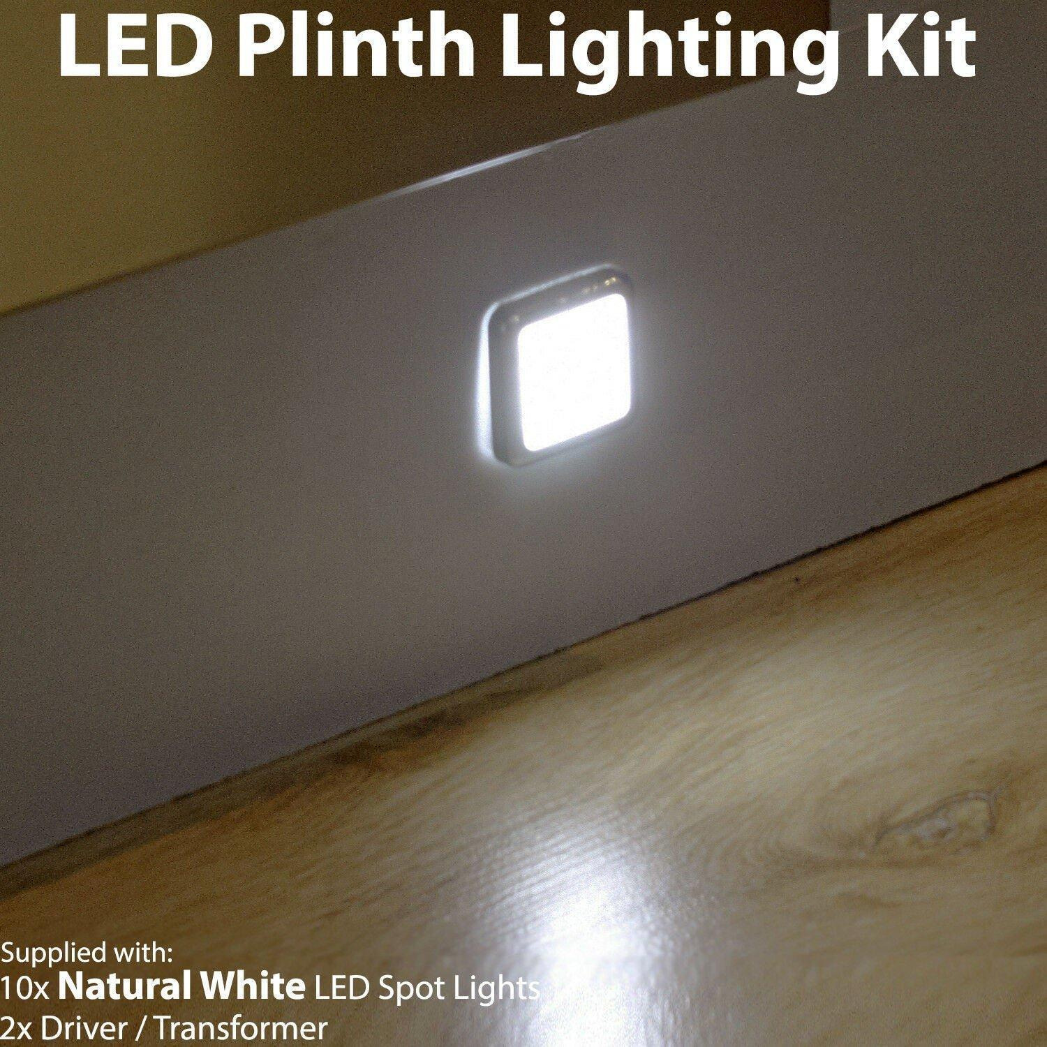 Square LED Plinth Light Kit 10 NATURAL WHITE Spotlights Kitchen Bathroom Panel - image 1