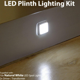 Square LED Plinth Light Kit 10 NATURAL WHITE Spotlights Kitchen Bathroom Panel - thumbnail 1