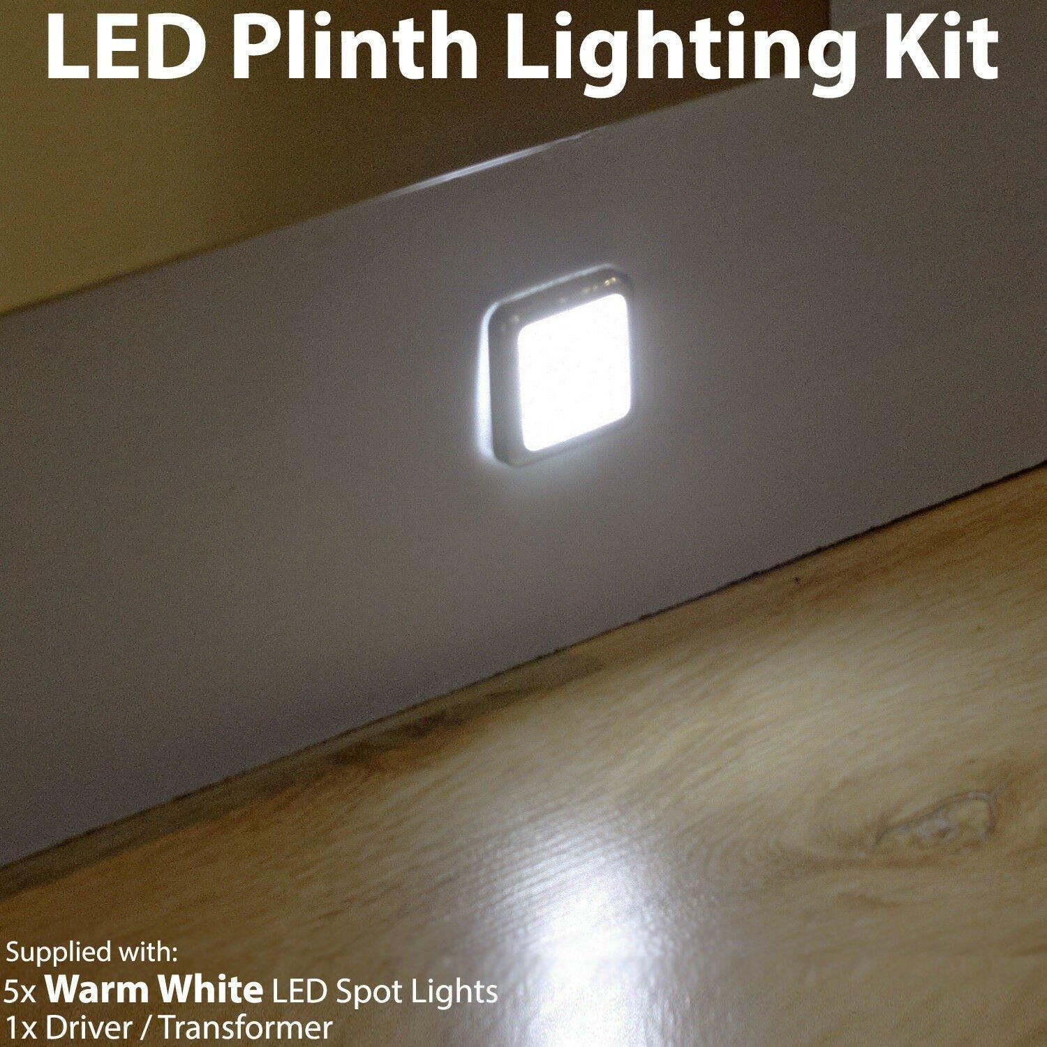 Square LED Plinth Light Kit 5 WARM WHITE Spotlights Kitchen Bathroom Floor Panel - image 1