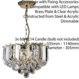 3 Light Chandelier Pendant BRASS & ACRYLIC Shade Hanging Ceiling Lamp Holder - thumbnail 2