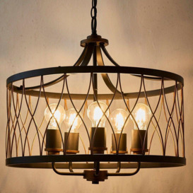 Multi Light Ceiling Pendant 5 Bulb MATT BLACK & BRONZE Vintage Chandelier Lamp - thumbnail 3