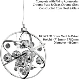 LED Ceiling Pendant Light 10.1W Warm White Chrome 480mm Round Feature Lamp Shade - thumbnail 2