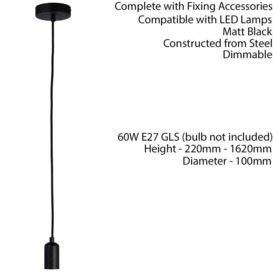Hanging Ceiling Pendant Light & Rose Kit Matt Black Industrial Adjustable Lamp - thumbnail 2