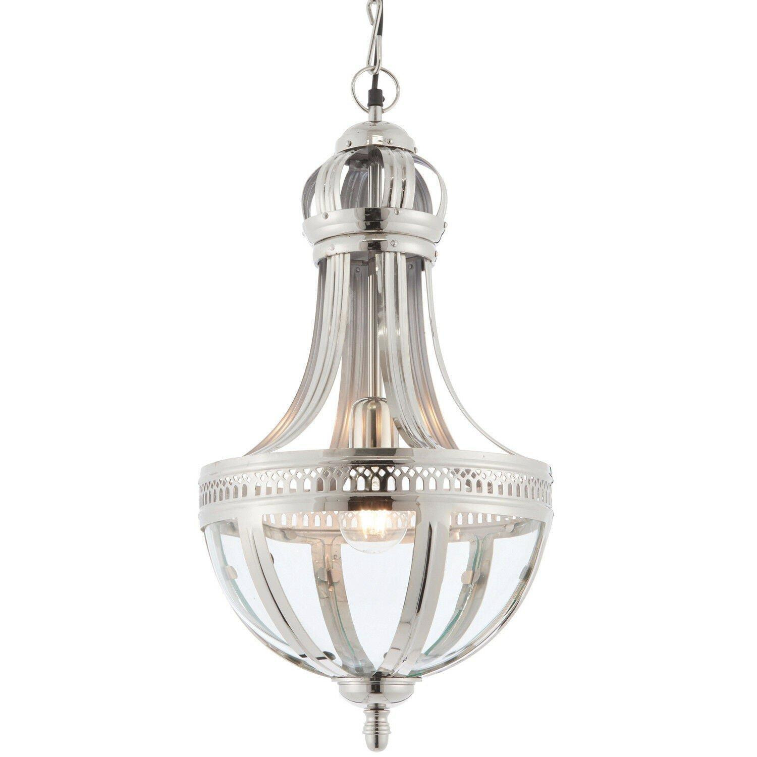 Hanging Ceiling Pendant Light Nickel & Clear Glass Vintage Lamp Bulb Lantern - image 1