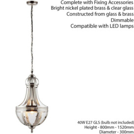 Hanging Ceiling Pendant Light Nickel & Clear Glass Vintage Lamp Bulb Lantern - thumbnail 2