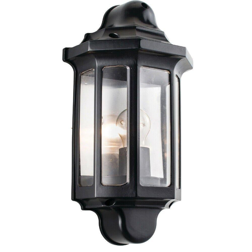 IP44 Outdoor Wall Light Satin Black Half Lantern Traditional Dimmable Porch Lamp - image 1
