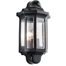 IP44 Outdoor Wall Light Satin Black Half Lantern Traditional Dimmable Porch Lamp - thumbnail 1