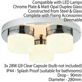 IP44 Bathroom Ceiling Light Chrome & Opal Glass Shade Moisture Resistant Shower - thumbnail 2